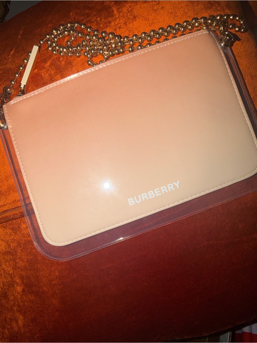 GWP-Burberry Pink-to-Cream Gradient Crossbody Upcycled with Gold Chain
